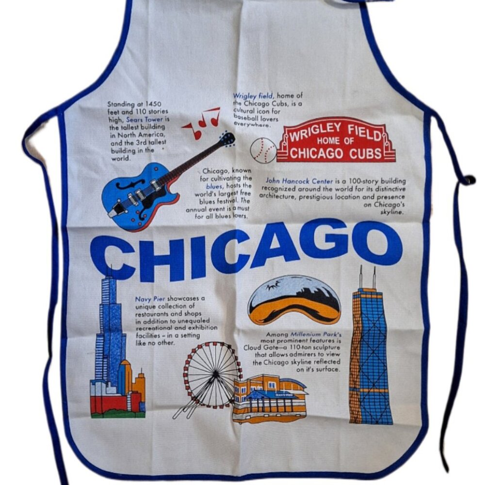 City of Chicago Landmarks History 30" Cotton Kitchen Barbeque Apron NWT